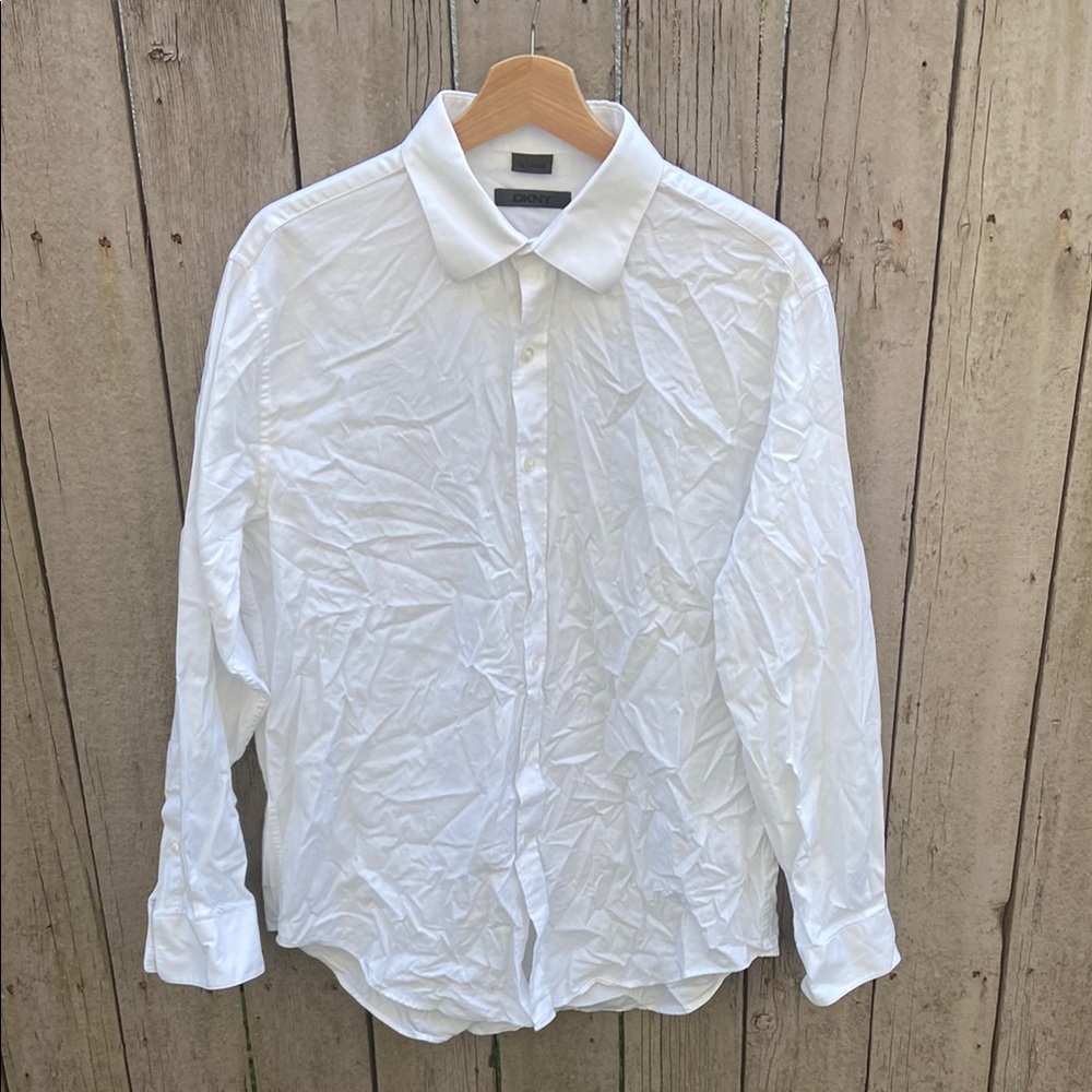 Dkny White Casual Button Down Shirt with French Cuff Design